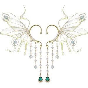 Fairy Elf Ear Cuffs for Women Butterfly Wing Non Pierced Tassel Cosplay Earrings